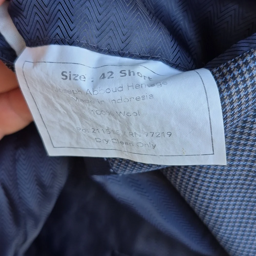 JOESEPH ABBOUD Recent Metallic Blue Houndstooth Weave Wool 42‎ S Mens Sport Coat